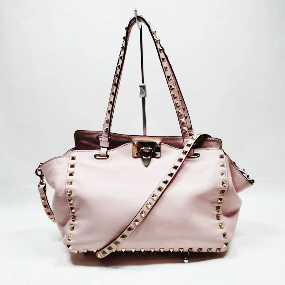 Valentino Garavani Rockstud Tote Shoulder Italian Leather Light Pink
